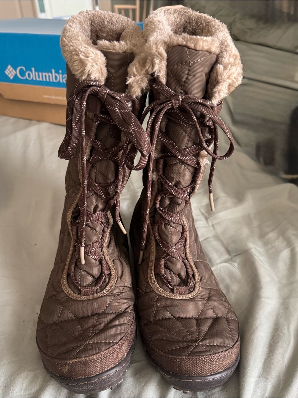 Columbia Women's Brown Quilted Lace-Up Winter Boots with Faux-Fur Cuff